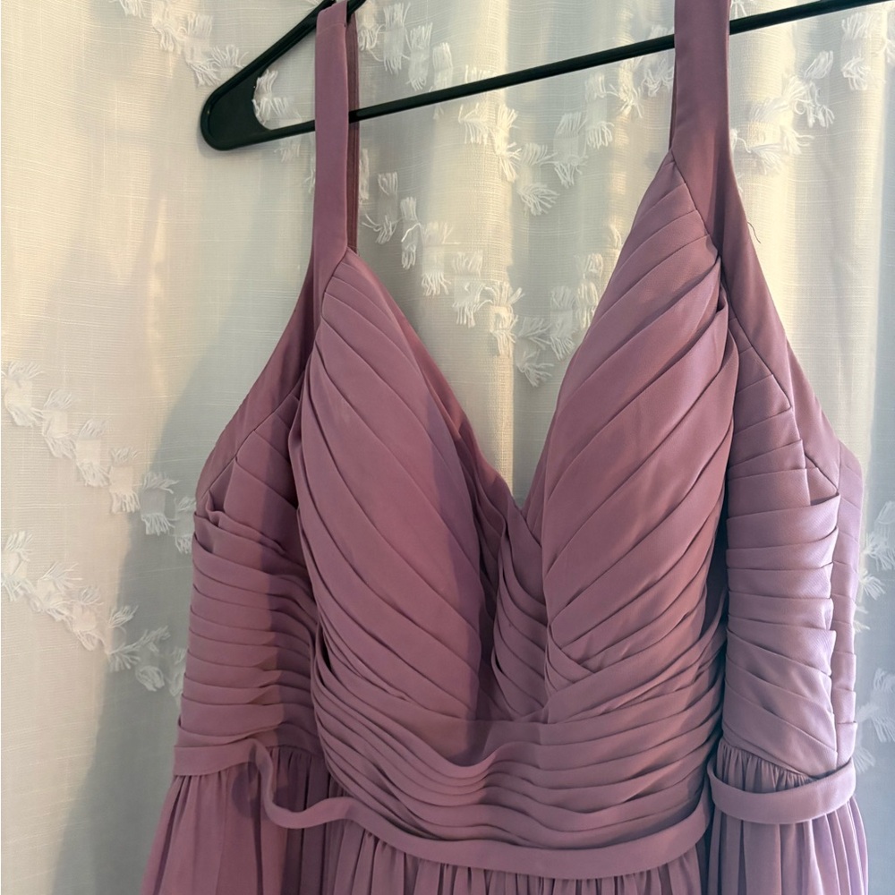 Azazie Mauve Pleated V-Neck Prom Dress